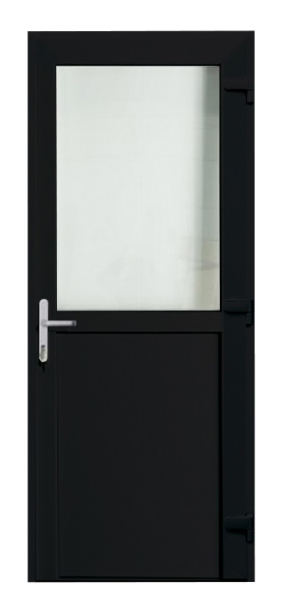 Buitendeur pvc zwart/zwart halfglas out R MW