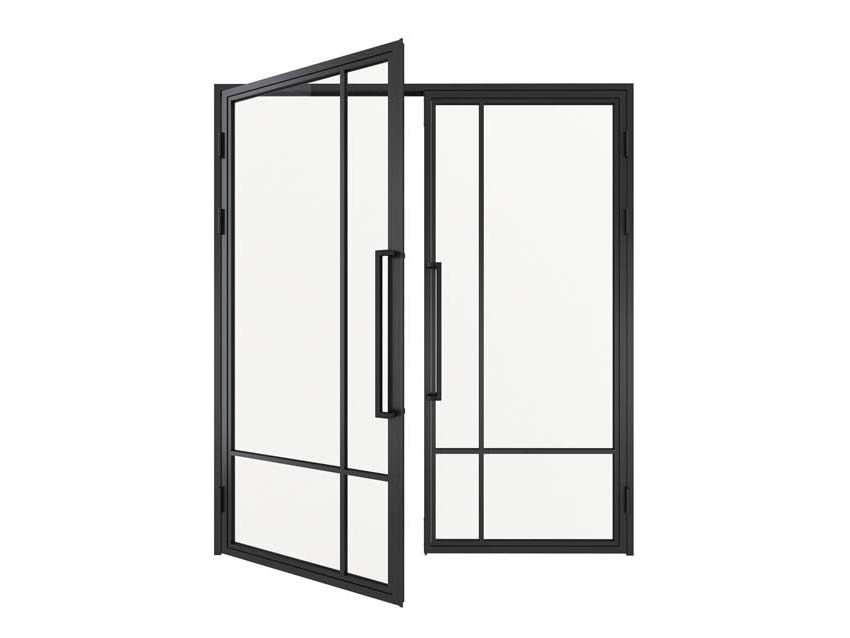 Porte intérieure double en acier Tara noir 2x4V poussant à droite sur mesure