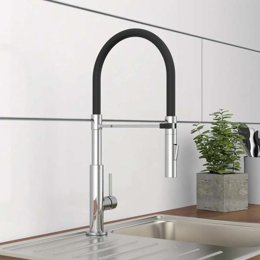 Robinet de cuisine Sven chrome/noir avec bec extractible