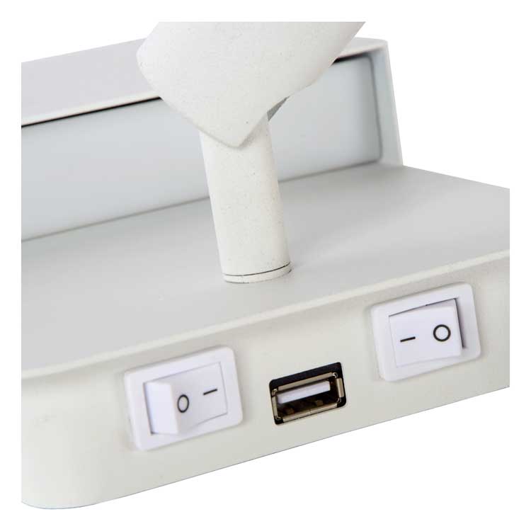 Lucide BOXER - Wandlamp - LED - 1x5W 3000K - Met USB oplaadpunt - Wit