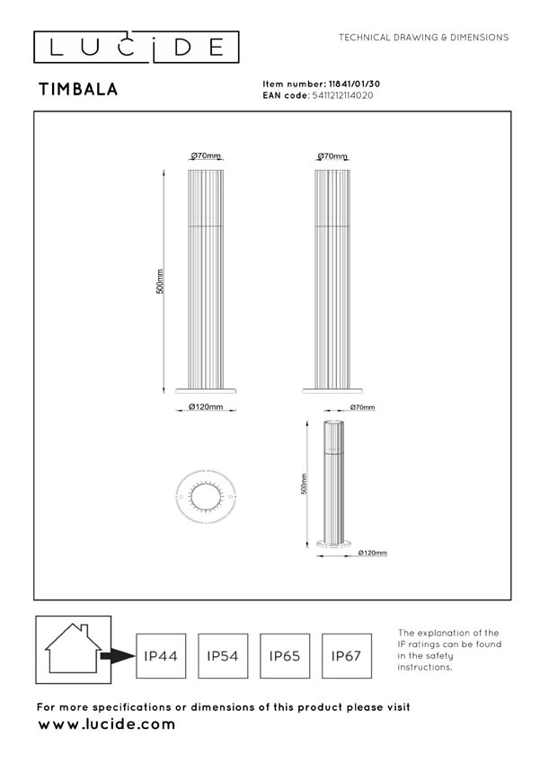 Lucide Essential Timbala - Borne lumineuse - 1xGU10 - IP44 - Noir