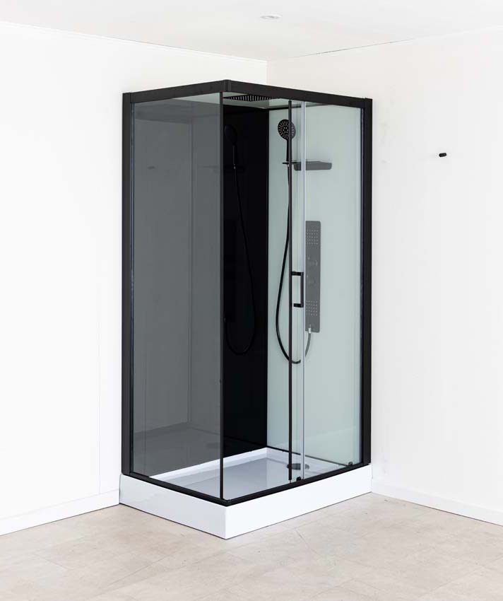 Cabine de douche Piper thermostatique L/R noir porte battante 110x80x215cm