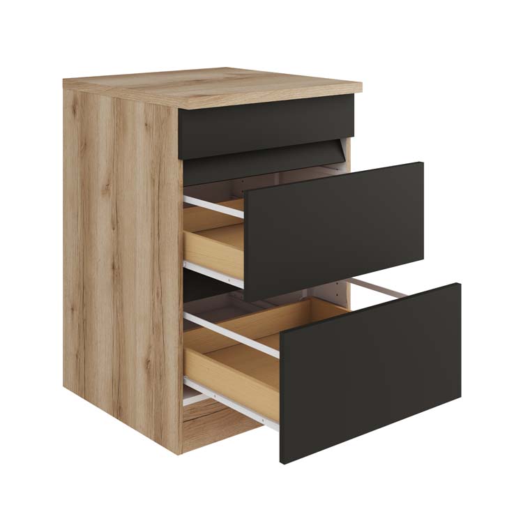 Keukenkast Wodan onderkast met 3 lades antraciet/houtlook 60x88cm