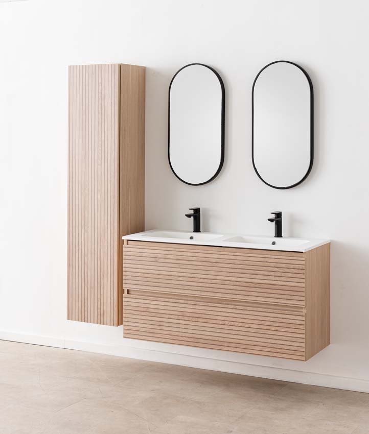 Badkamermeubel Dotan line up hangend met dubbele wastafel mat wit 120cm