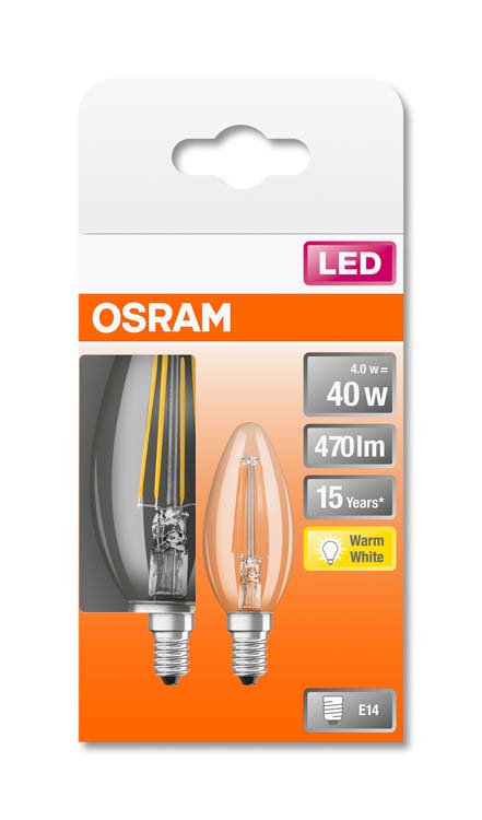 LED lamp retro kaars 40 E14 4W warm wit filament 2st