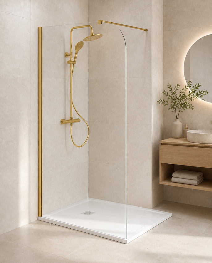 Paroi de douche à l'italienne Avery arrondie verre clair avec kit de profilés doré 137x200cm