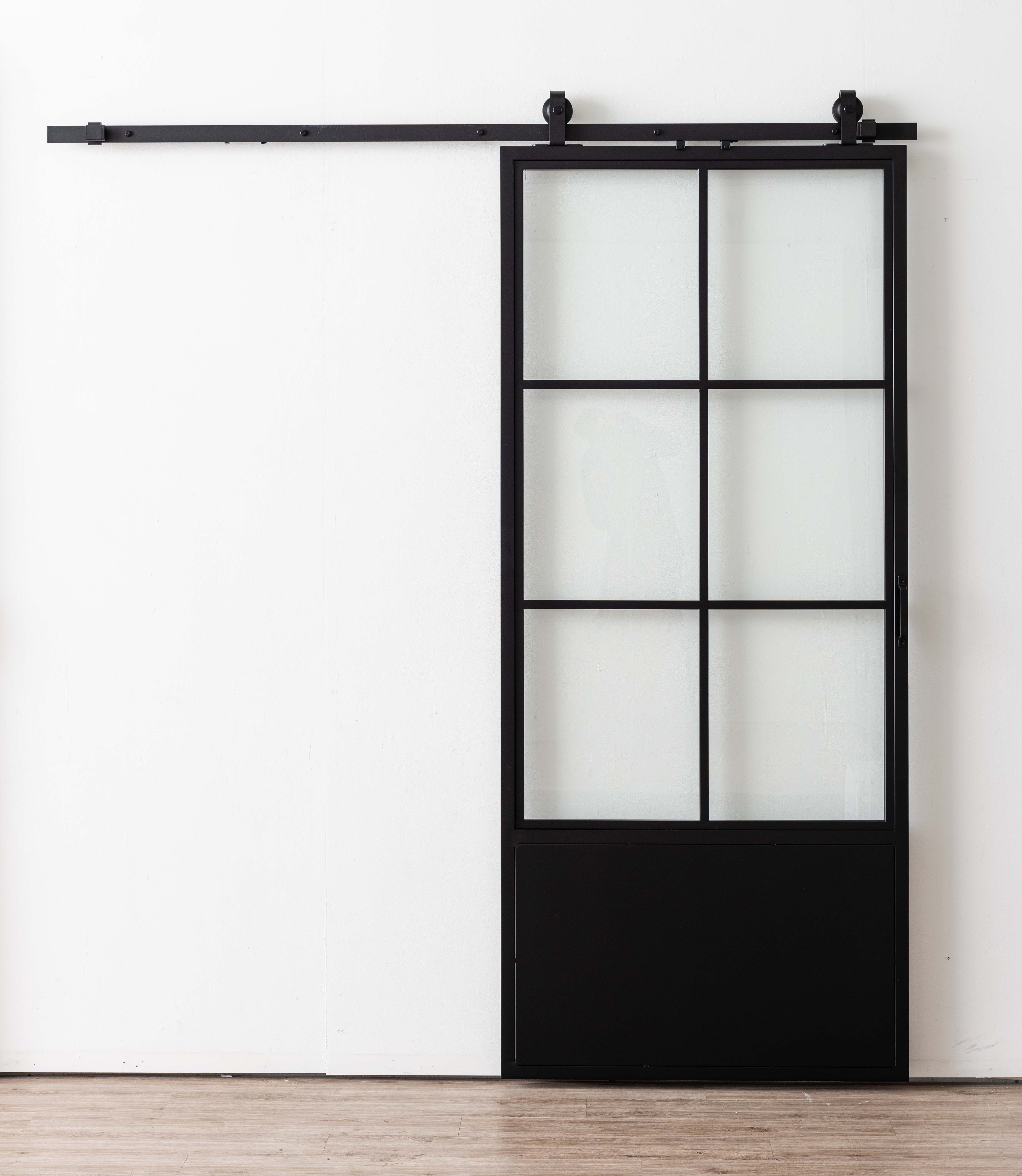 Complete enkele stalen schuifdeur Tyra 6R op maat + rail zwart