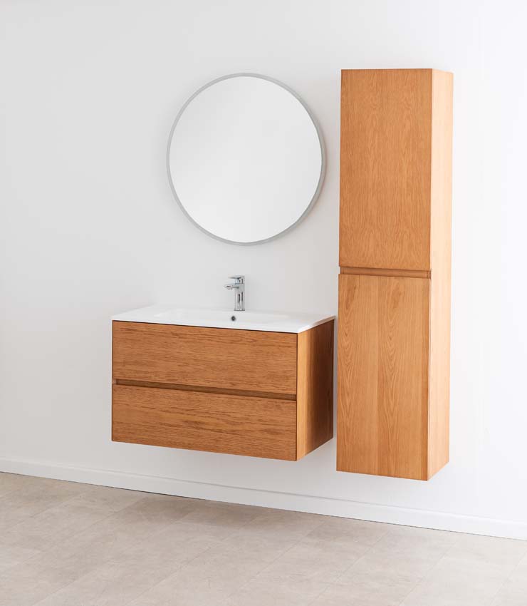 Meuble de salle de bain Fior chêne suspendu avec vasque simple blanc mat 90cm