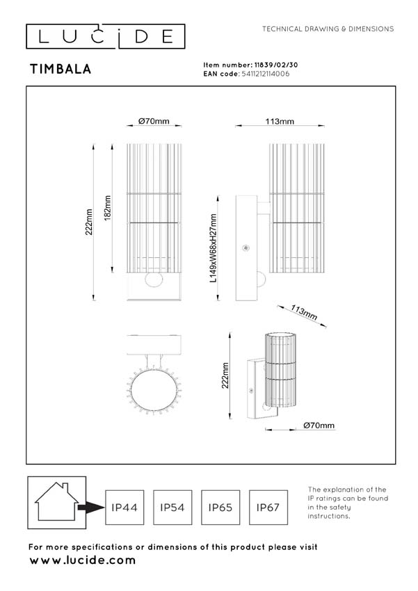 Lucide Essential Timbala - Spot mural / applique intérieur/extérieur - 2xGU10 - IP44 - Détecteur de mouvement & jour/nuit - Noir