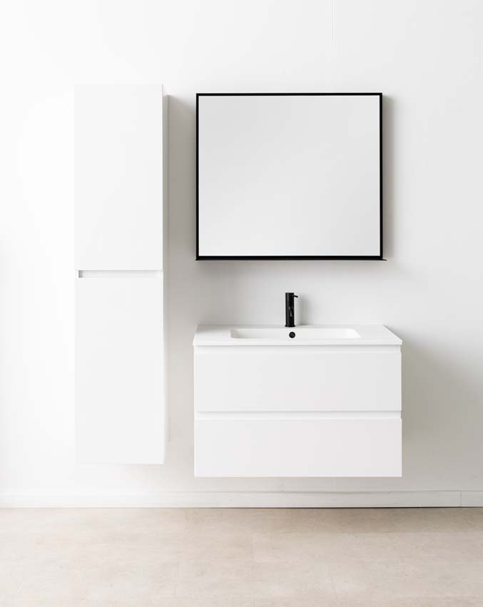 Meuble de salle de bains Tibo blanc suspendu avec lavabo simple blanc mat 90cm