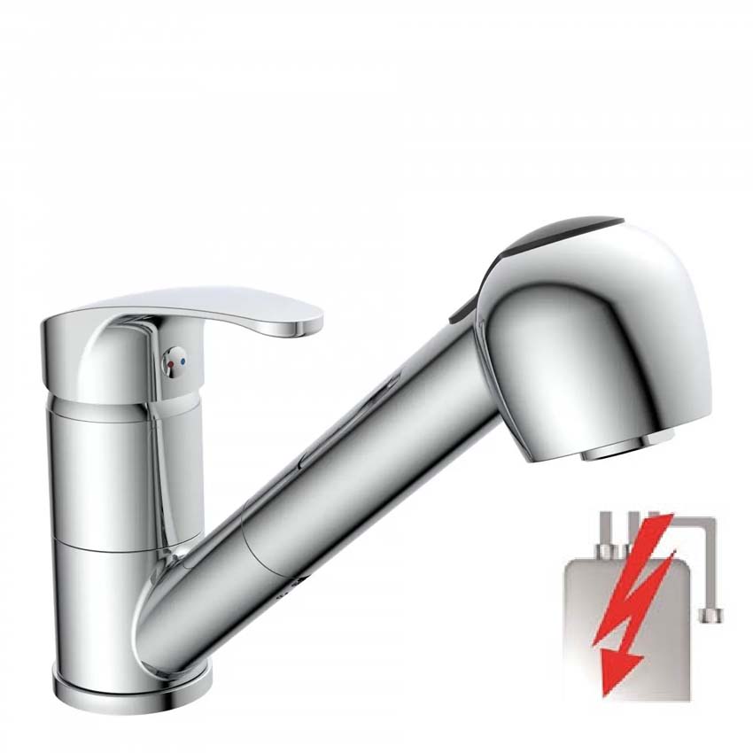 Keukenkraan Diana chroom lage druk met uittrekbare uitloop