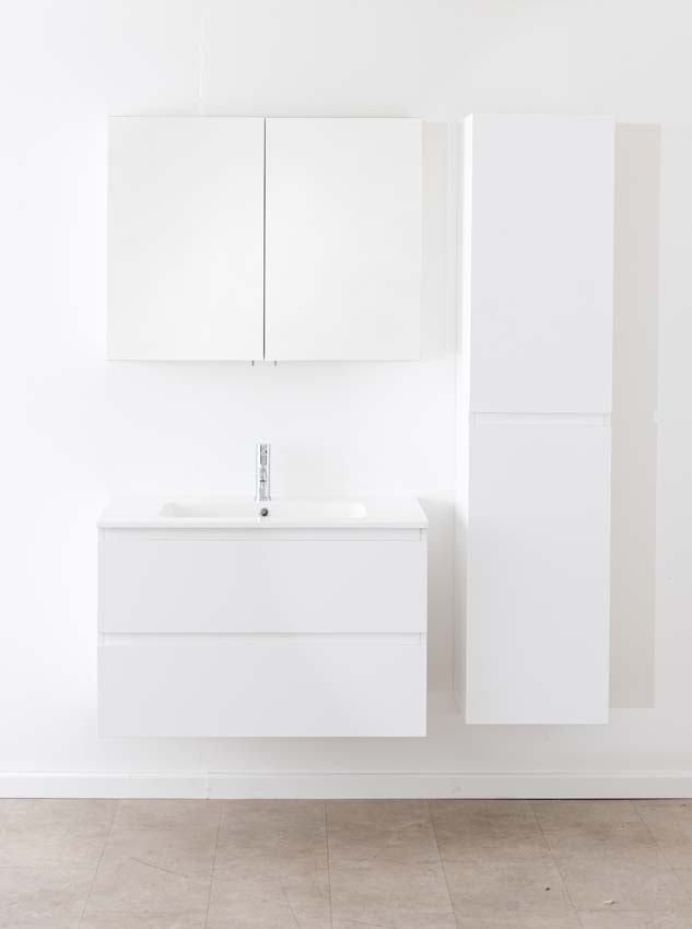 Badkamermeubel Tibo wit met enkele wastafel glanzend wit 90cm