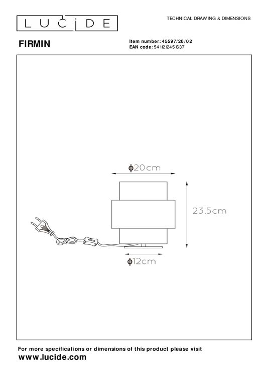 Lucide FIRMIN - Tafellamp - Ø 20 cm - 1xE27 - Mat Goud / Messing