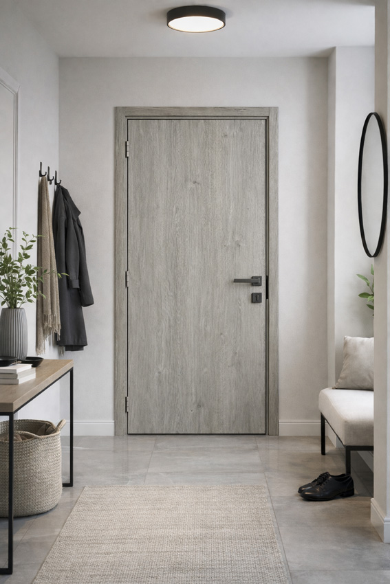 Porte intérieure complète Vintage Milo grise 201,5x73cm tubulaire réversible + châssis 16,5cm