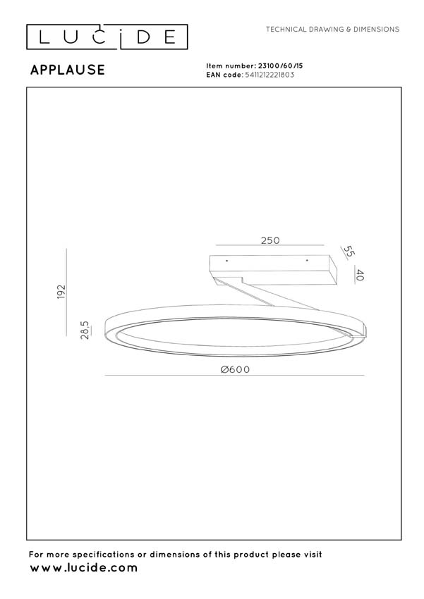 Lucide Premium Applause - Plafonnier - Ø60cm - LED dimmable - CCT - 1x40W 2200K/4000K - Fer gris