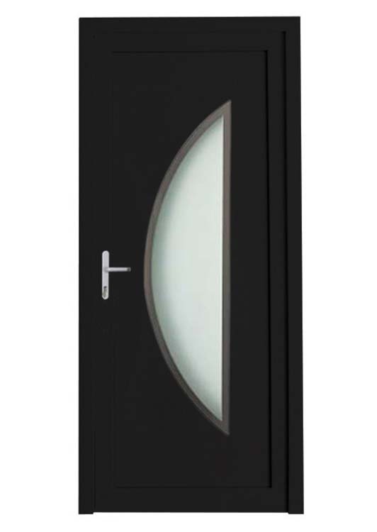 Buitendeur half maan inox rand PVC mat glas zwart/wit 980x2180mm linkstrekkend