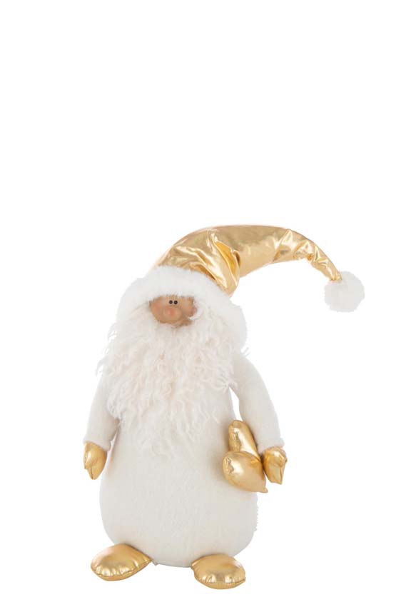Sculpture père Noël + cur blanc/or 20x18x48cm