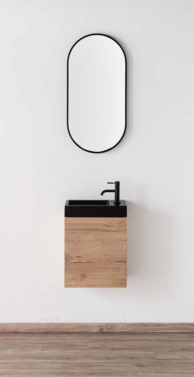 Toiletmeubel Domino eik wastafel mat zwart 45x40x22cm