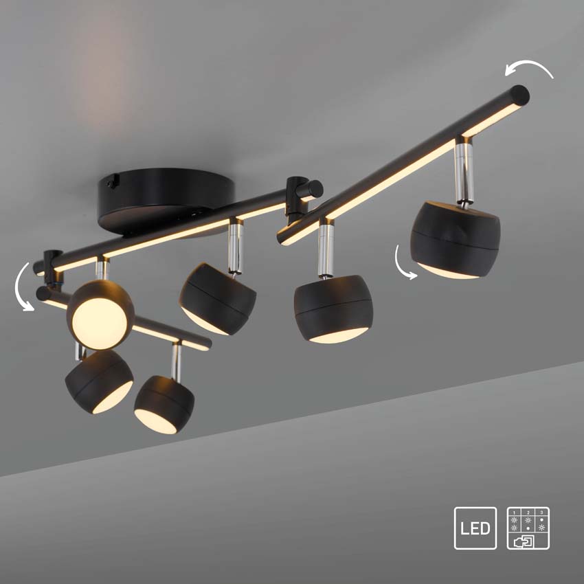 Opbouwspot - zwart - 40,5-111cm - dimbaar - 6x5,53W - 3000K