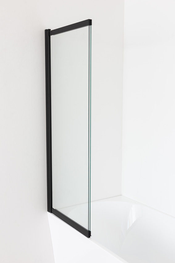 Badwand Unna glas/mat zwart uitschuifbaar 100x145cm