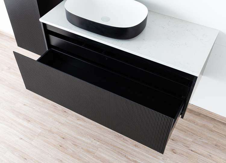 Meuble de salle de bains Windsor noir mat suspendu avec vasque à poser simple 120cm
