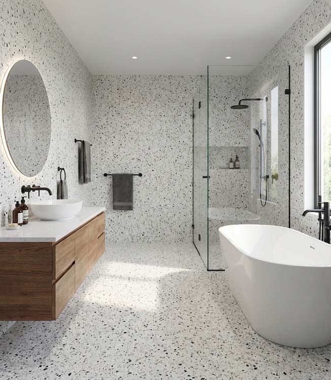 Tegel Terrazzo minimal white-grey 60 x 60 cm