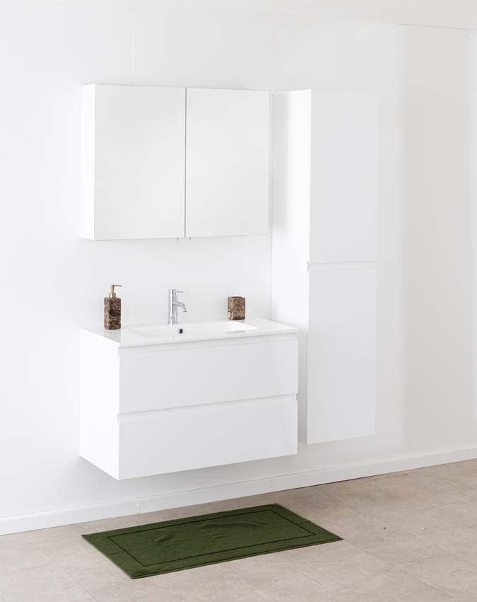 Meuble de salle de bain Tibo blanc avec lavabo simple blanc brillant 90cm