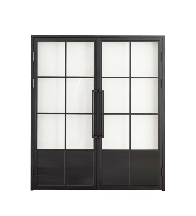 Porte intérieure double en acier Tara noir 2x6R + panneau poussant à gauche sur mesure