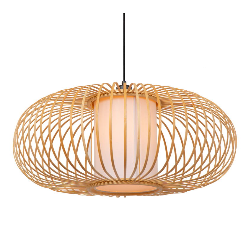 Lucide Essential Thuline - Hanglamp - Ø60cm - 1xE27 - Lichte houtlook