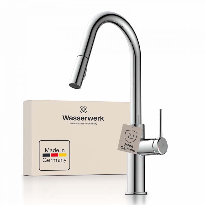 Keukenkraan Wasserwerk WK 13 Curve chroom met uittrekbare uitloop