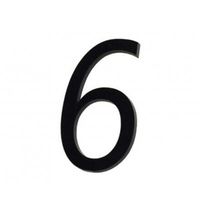 Numéro de maison 6 en PVC noir 6cm avec bande adhésive
