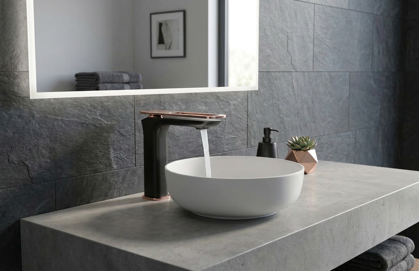 Wastafelkraan Kristy mat zwart/roosgoud