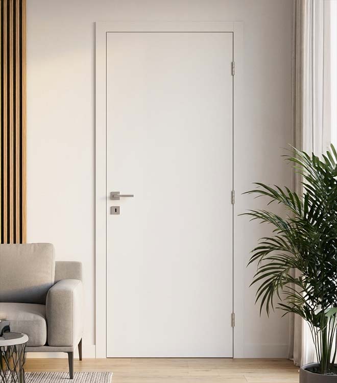 Porte intérieure complète Palladium blanc mat 201,5x63cm alvéolaire réversible + châssis 16,5cm