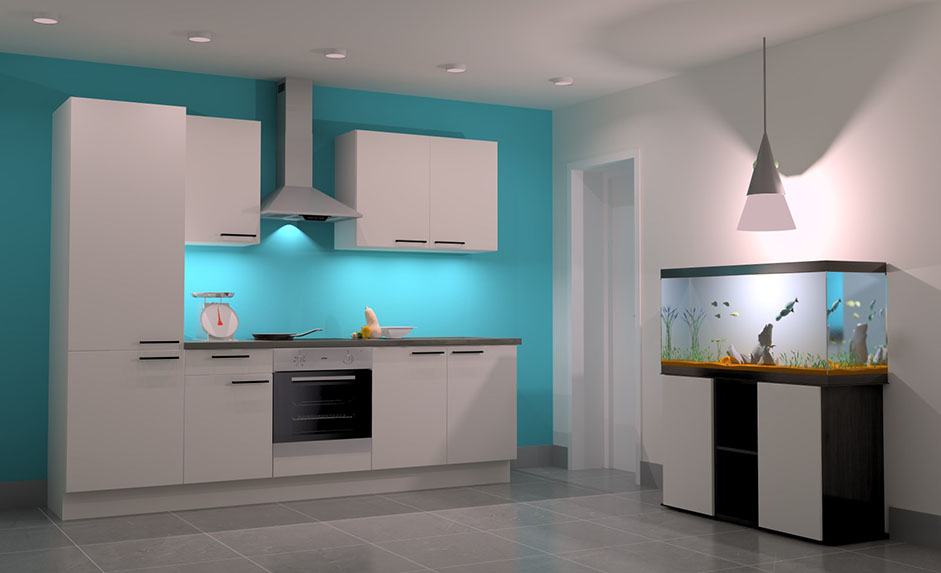 Keuken Premium 3A wit 270cm - voorgemonteerd - met toestellen - vitrokeramische kookplaat en inox wanddampkap