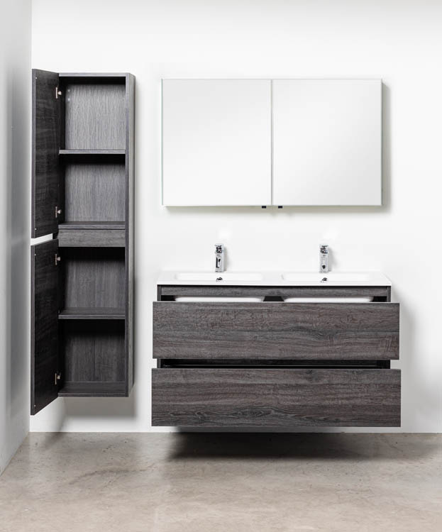 Badkamermeubel Dotan donkere eik 1200 mm 2 wastafels porselein glans Badkamermeubel Dotan donkere eik 1200 mm 2 wastafels porselein glans