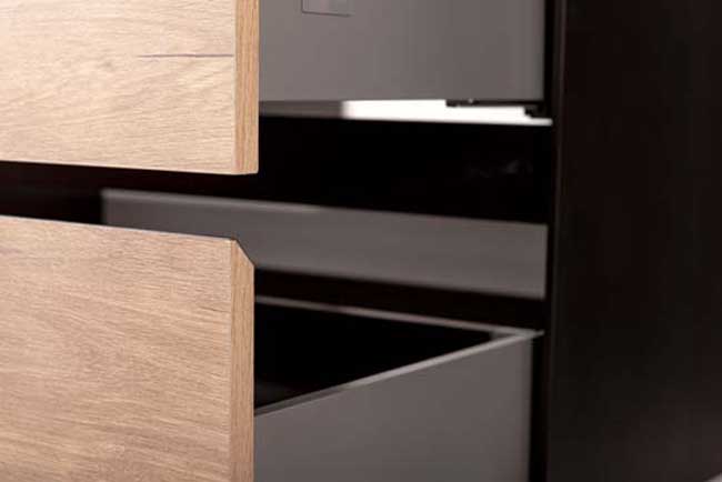 Badkamermeubel Molly houtlook hangend met enkele wastafel glanzend wit 90cm