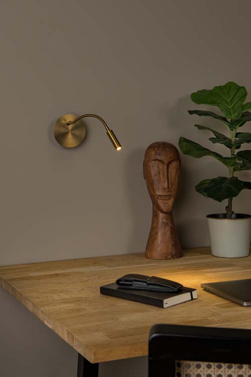 Bedlamp/Wandlamp - mat goud/messing - Ø11cm - LED 1x2W - 3000K - magnetisch - oplaadbaar