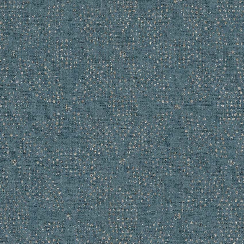 Vinyl op vliesbehang bloem zilver/petrol/blauw 0,53x10m