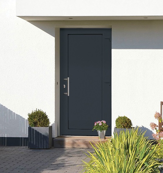 Porte extérieure panneau lisse PVC anthracite/blanc ouvrant à droite ouvrant vers lextérieur sur mesure