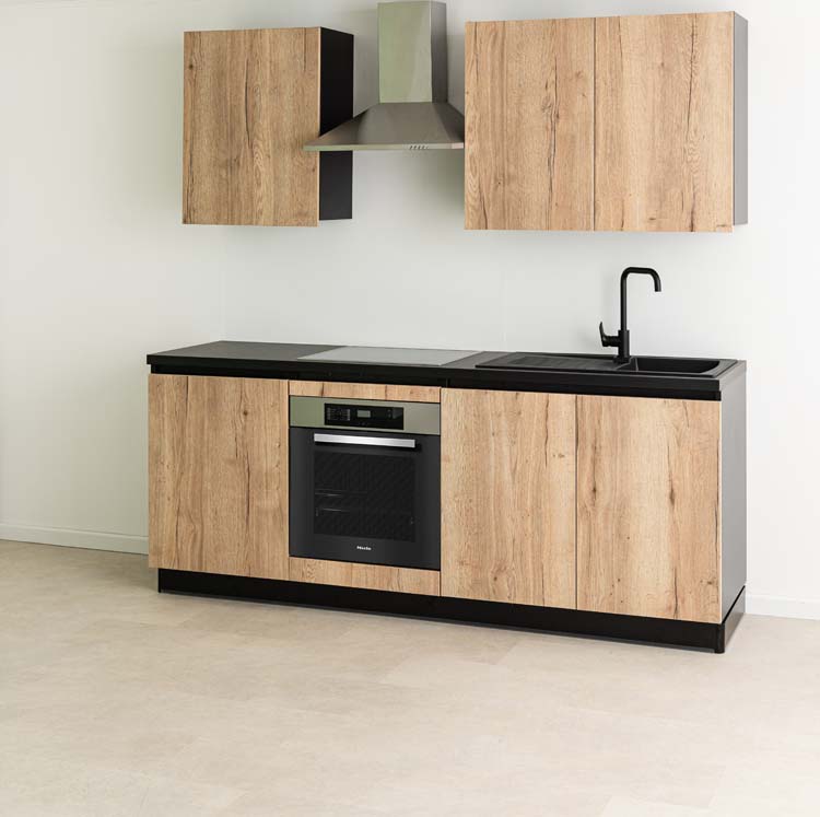 Cuisine Plenti noire/aspect bois 220cm - sans appareils