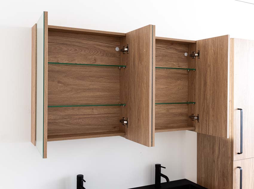 Badkamermeubel Bison eik hangend met dubbele wastafel mat zwart