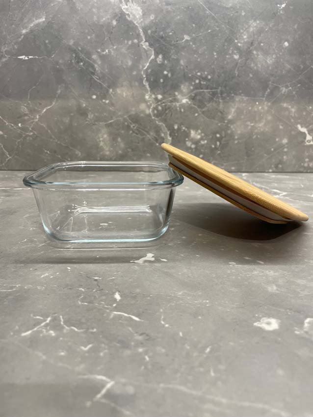 Boîte de stock en verre/bambou transparent 50cl