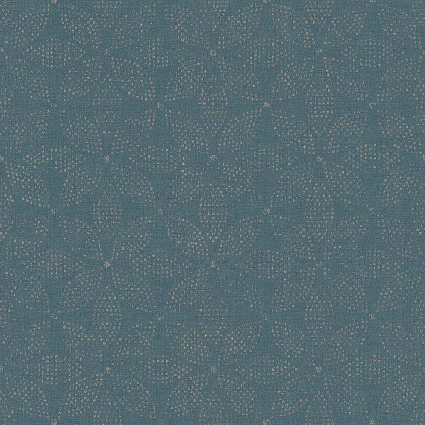 Vinyl op vliesbehang bloem zilver/petrol/blauw 0,53x10m