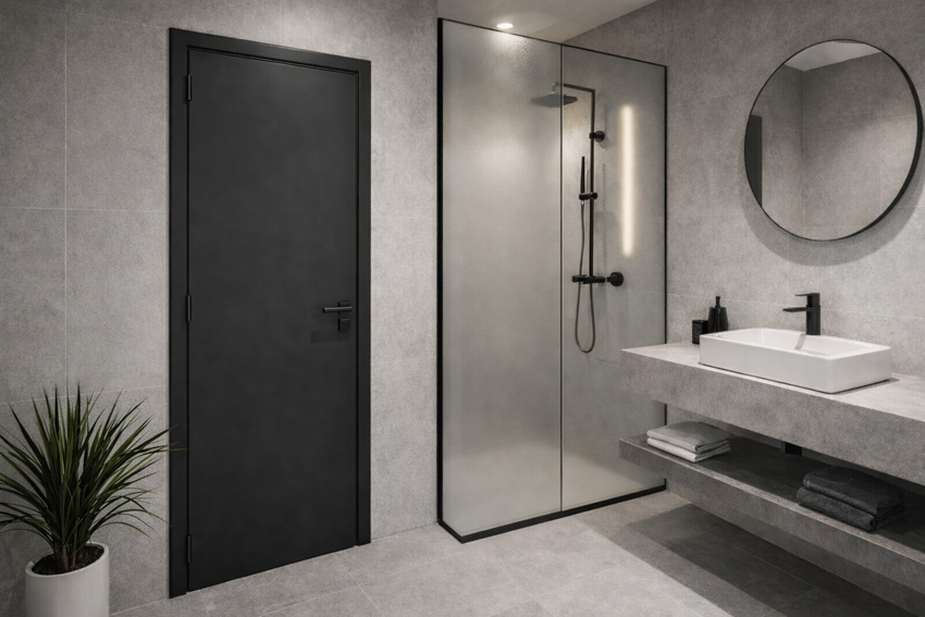 Porte intérieure complète Robusto noir mat 201,5x78cm tubulaire réversible + châssis 16,5cm