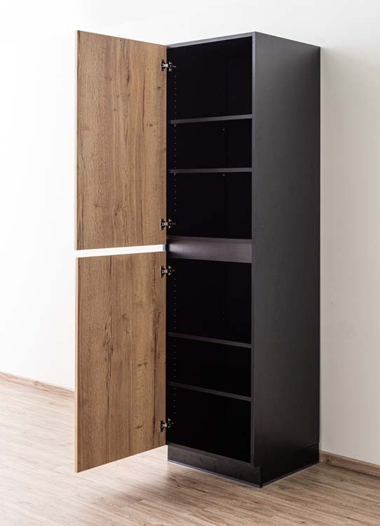Armoire de cuisine Plenti armoire colonne avec étagères noir/aspect bois 60x208cm