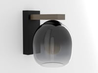 Wandlamp zwart-hout glas smockey grey E27