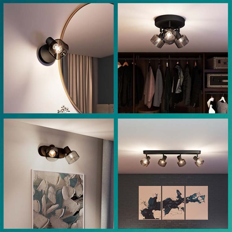 Spot plafond/mur - verre court - dimmable - E14 - 3x25W - lampe excl - noir