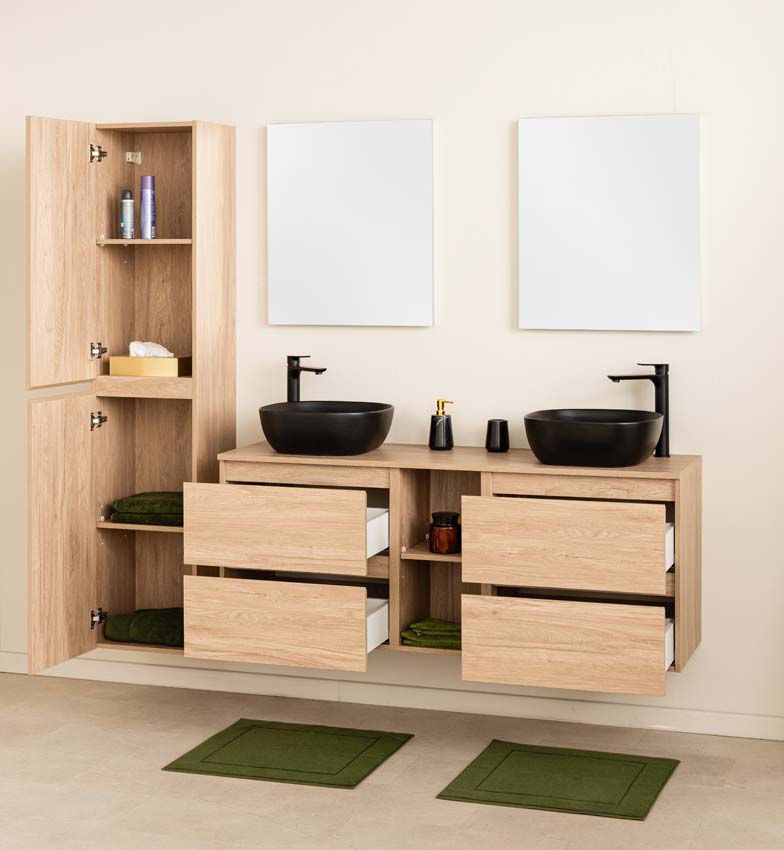 Badkamermeubel Bella eiklook 1500 mm dubbele wastafel zwart mat Badkamermeubel Bella eiklook 1500 mm dubbele wastafel zwart mat