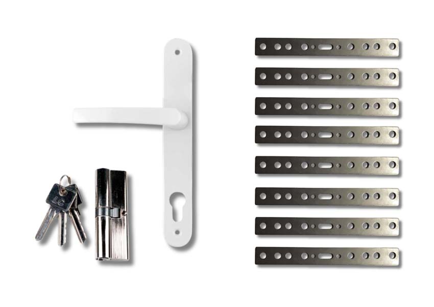 Toebehoren compleet PVC deur enkel wit (cilinder 40/40)