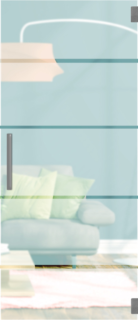 Complete glazen binnendeur Skyline Dusk mat + 4 lijnen helder 73x201cm inox ronde trekker + scharnieren